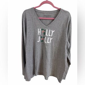 Life Is Good Gray 'Holly Jolly' V-Neck Crusher Tee Shirt. Size XXL.